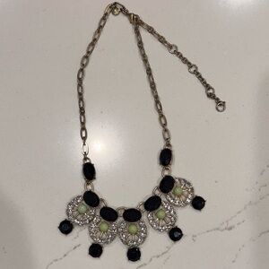 J. Crew Chic Black and Gold statement Necklace with Green Accents